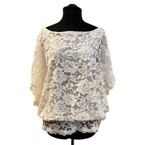 Saks Fifth Avenue Cream Lace Boatneck Blouse
